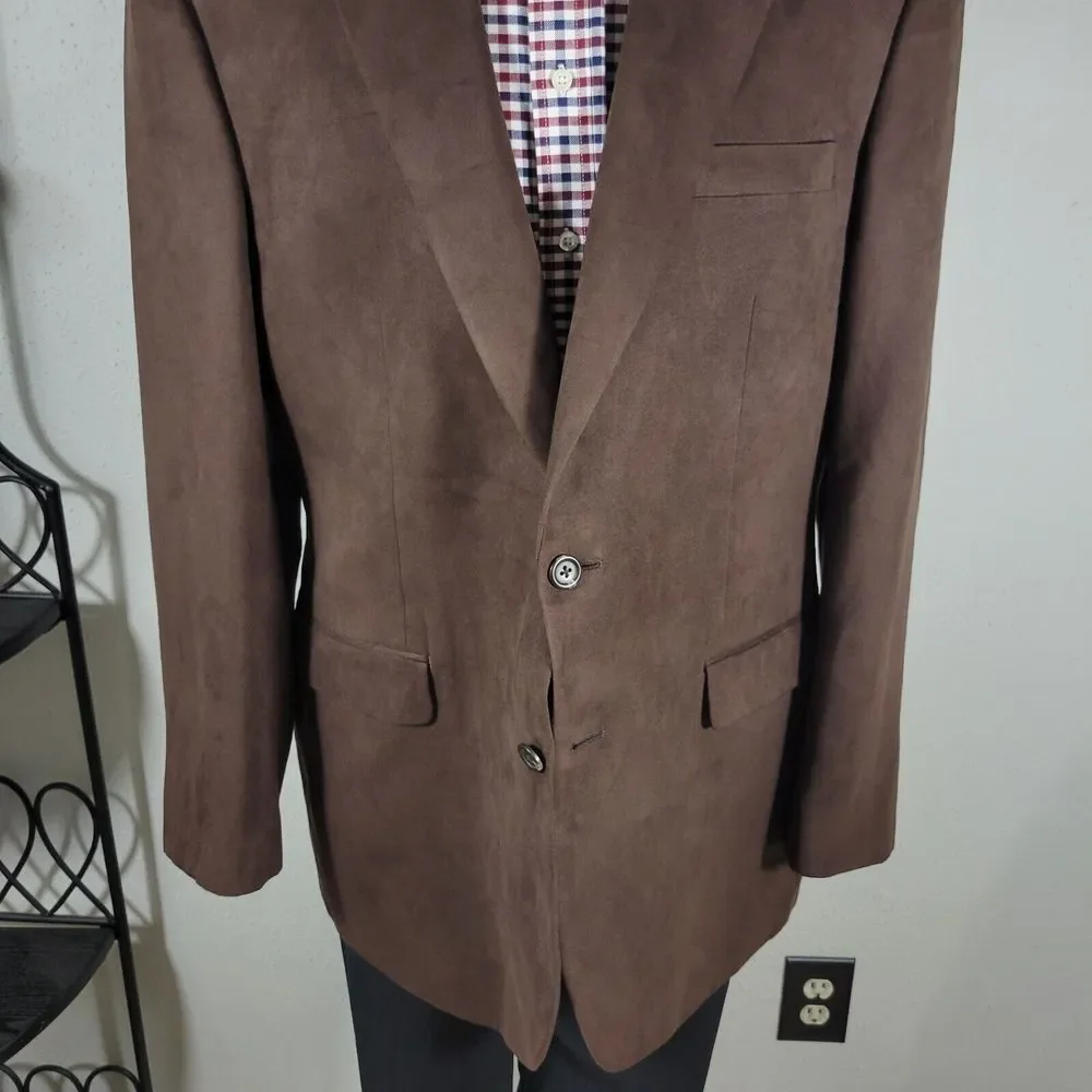 Lauren Ralph Lauren Men's Sport Coat Blazer Two Button Brown Suede Polyester 44L